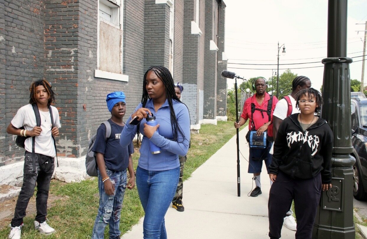 Detroit Film Club students producing a short film at Michigan Central